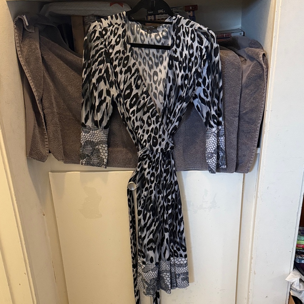 Tahari ASL Animal Print Wrap Dress - Black and Gray